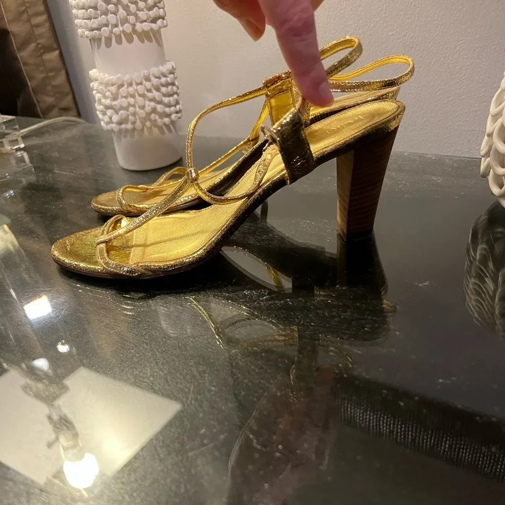 J Crew Gold Carina T-Strap Heels